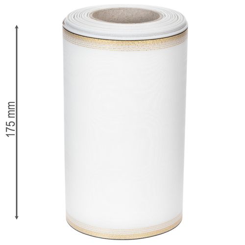 Artikel Weißes Kranzband Moiré mit Gold-Perlkante 175mm - Elegantes Schleifenband für Dekoration und Floristik