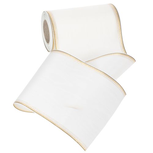 Artikel Weißes Kranzband Moiré mit Gold-Perlkante 175mm - Elegantes Schleifenband für Dekoration und Floristik