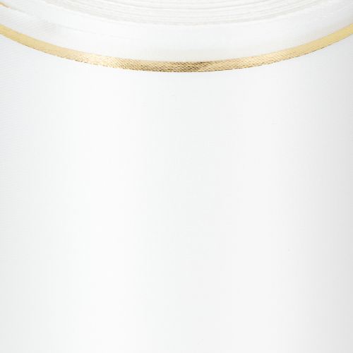 Artikel Weißes Kranzband mit Goldkante für Computerdruck, Satin Schleifenband, Wasserfest, 25m x 125mm