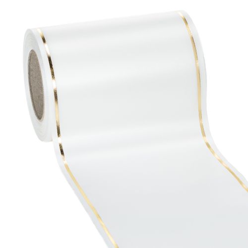 Weißes Kranzband mit Goldkante für Computerdruck, Satin Schleifenband, Wasserfest, 25m x 125mm kaufen | Floristik24.de
