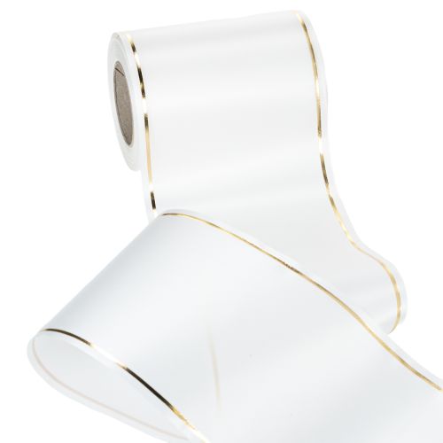 Weißes Kranzband mit Goldkante für Computerdruck, Satin Schleifenband, Wasserfest, 25m x 125mm | Floristik24.de