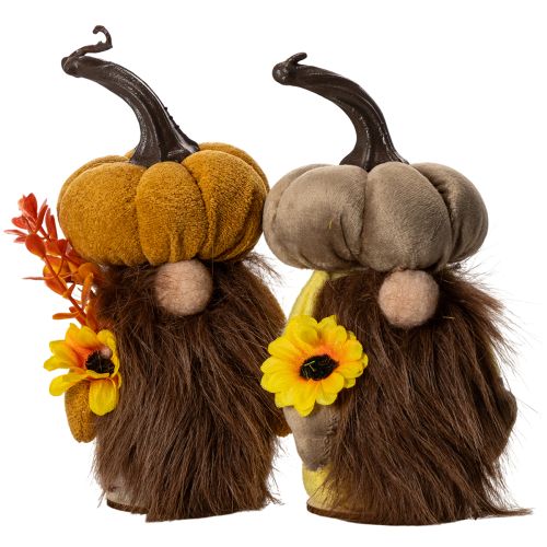 Herbstfigur Kürbiswichtel mit Sonnenblume und Bart 16cm 2St