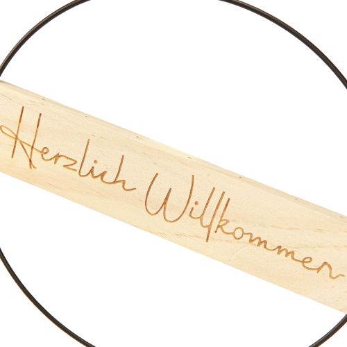 Floristik24 Willkommen Dekoring Metall Holz Schwarz Natur 23cm 3St