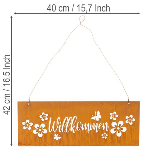 Willkommensschild Metallschild Edelrost Blumen 40x15cm | Floristik24.de