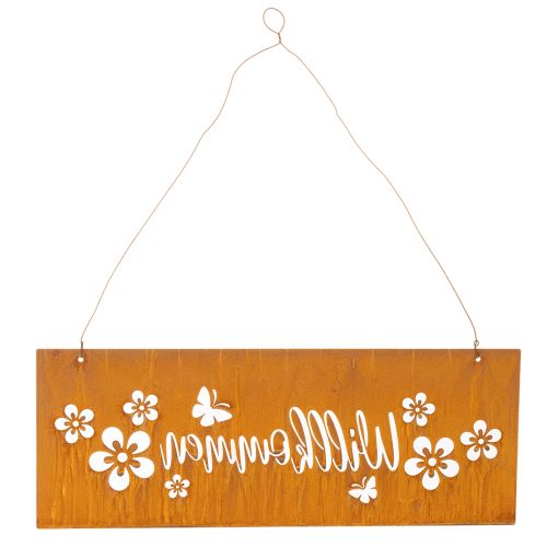 Willkommensschild Metallschild Edelrost Blumen 40x15cm | Floristik24.de