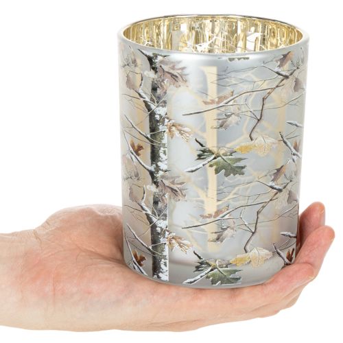 Windlicht Winterwald Glas mit Zweigdesign Innenseite Gold 12cm | Floristik24.de