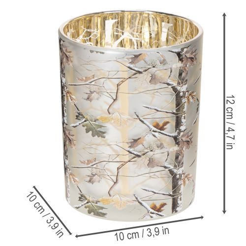 Windlicht Winterwald Glas mit Zweigdesign Innenseite Gold 12cm | Floristik24.de