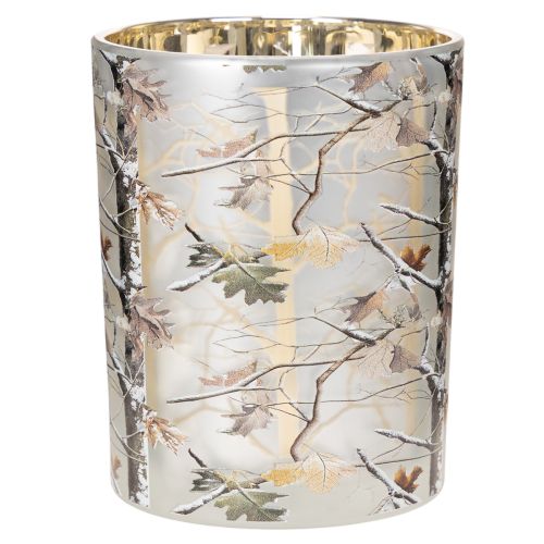 Windlicht Winterwald Glas mit Zweigdesign Innenseite Gold 12cm | Floristik24.de