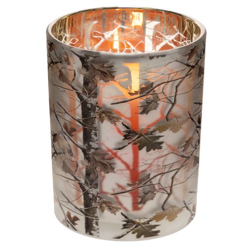 Windlicht Winterwald Glas mit Zweigdesign Innenseite Gold 12cm | Floristik24.de