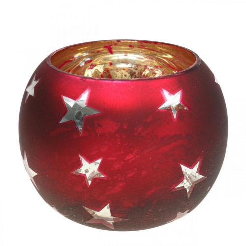Floristik24 Windlicht Glas Teelichtglas mit Sternen Rot Ø12cm H9cm