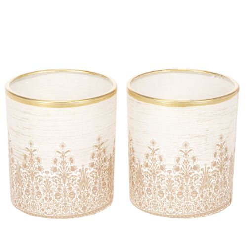 Windlicht Glas Teelichthalter Blumenmuster Ø8cm H9cm 2St kaufen | Floristik24.de