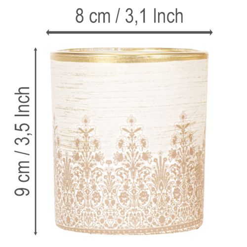 Windlicht Glas Teelichthalter Blumenmuster Ø8cm H9cm 2St | Floristik24.de