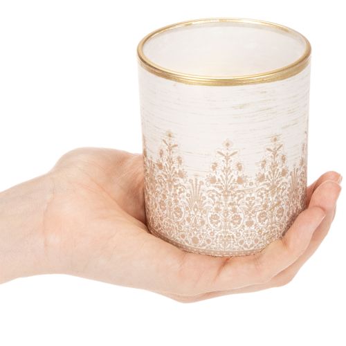 Windlicht Glas Teelichthalter Blumenmuster Ø8cm H9cm 2St | Floristik24.de