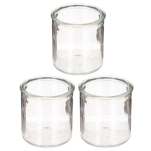 Glaswindlicht rund klares Glas Teelichthalter 8cm 3St | Floristik24.de