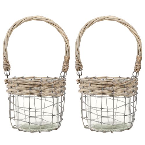 Artikel Windlicht Hängedeko Metall Glas Weide Ø13cm H12cm 2St