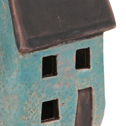 Floristik24 Windlichthaus Keramik Haus Blau Braun H15,5/17,5cm 2 St