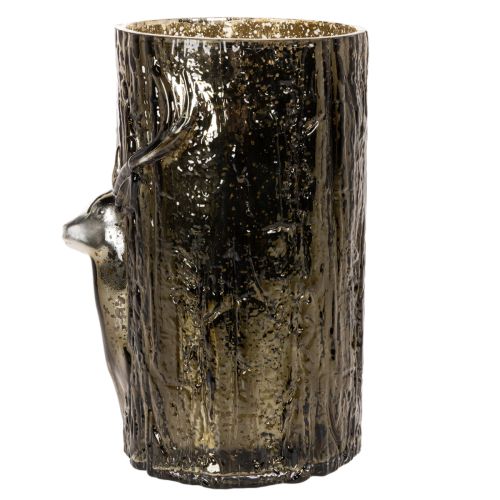 Windlicht Glas mit Hirsch Kopf und Baumreliefs Winterdeko 26cm | Floristik24.de