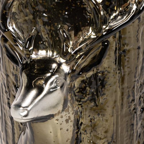 Windlicht Glas mit Hirsch Kopf und Baumreliefs Winterdeko 26cm | Floristik24.de