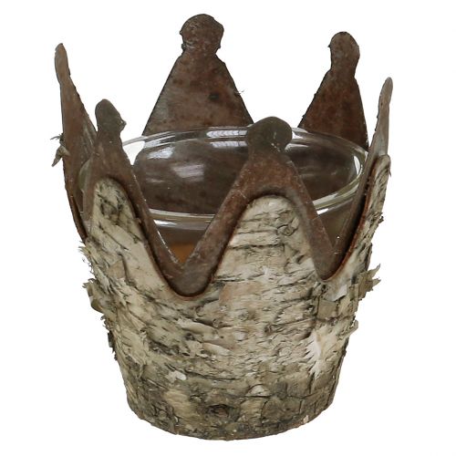 Floristik24 Windlicht Krone mit Birke und Metall Ø7cm H7,5cm 3St