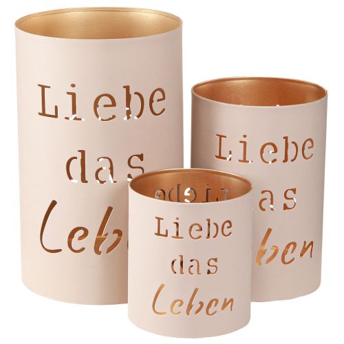 Artikel Windlicht „Liebe das Leben“ Beige Gold Ø13/10,5/9cm Set 3St