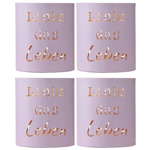 Artikel Windlicht „Liebe das Leben“ Violett Pastell Ø9cm H10cm 4St