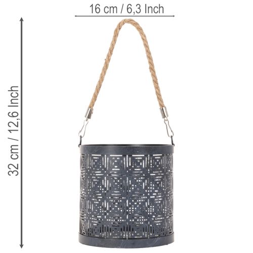 Windlicht Metall Deko Laterne Henkel Anthrazit Ø16cm 2St | Floristik24.de