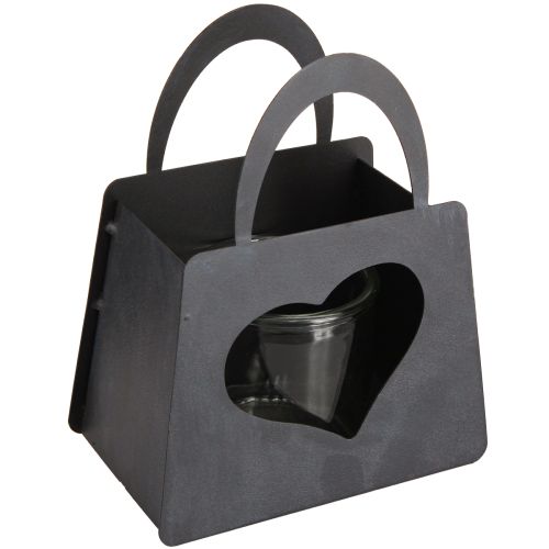 Artikel Windlicht Metall Deko Tasche mit Herz Anthrazit H18cm 2St