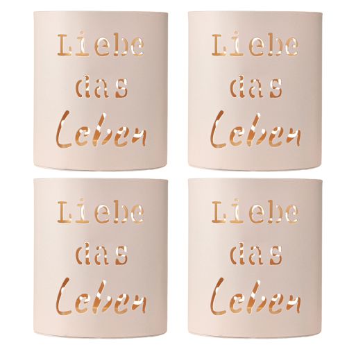 Artikel Windlicht Metall „Liebe das Leben“ Beige Gold Ø9cm H10cm 4St
