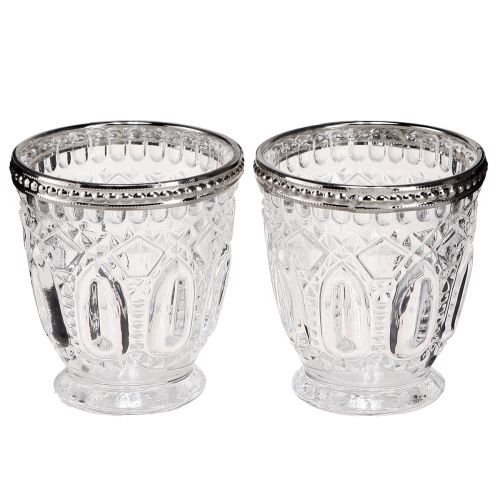 Floristik24 Windlicht Retro Glas mit Rand aus Metall Klar Ø7cm H8cm 6 St