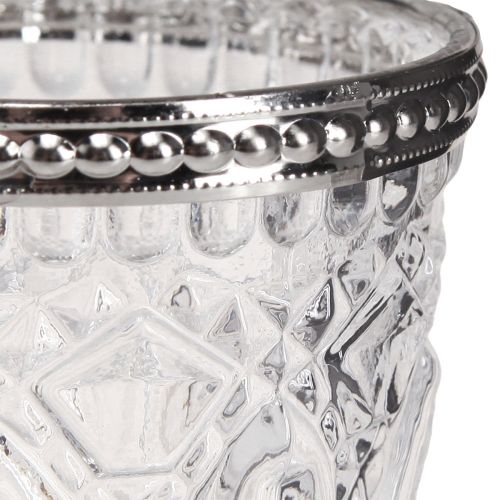 Floristik24 Windlicht Retro Glas mit Rand aus Metall Klar Ø7cm H8cm 6 St