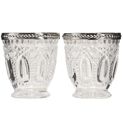 Floristik24 Windlicht Retro Glas mit Rand aus Metall Klar Ø7cm H8cm 6 St