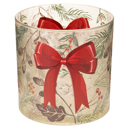 Windlicht Glas mit roter Schleife und Winterzweigen 15cm kaufen | Floristik24.de