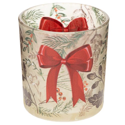 Windlicht Glas mit Weihnachtszweigen und roter Schleife 8cm 2St kaufen | Floristik24.de