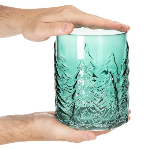 Windlicht Glas mit Tannen im Relief Weihnachtsdeko 16cm | Floristik24.de