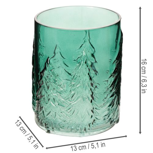 Windlicht Glas mit Tannen im Relief Weihnachtsdeko 16cm | Floristik24.de