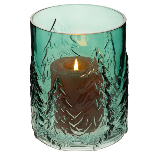 Windlicht Glas mit Tannen im Relief Weihnachtsdeko 16cm | Floristik24.de