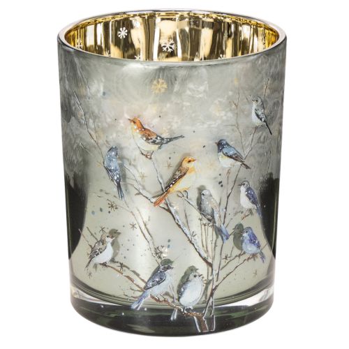 Kerzenglas Vögel Winter Design Windlicht glänzend 12cm