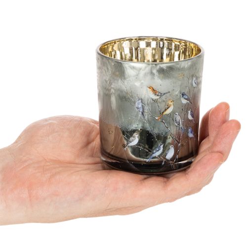 Windlicht Glas mit Vogel und Schneeflocken Motiv 8cm 2St | Floristik24.de