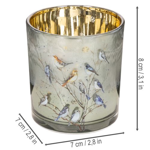 Windlicht Glas mit Vogel und Schneeflocken Motiv 8cm 2St | Floristik24.de