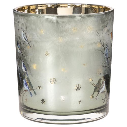 Windlicht Glas mit Vogel und Schneeflocken Motiv 8cm 2St | Floristik24.de