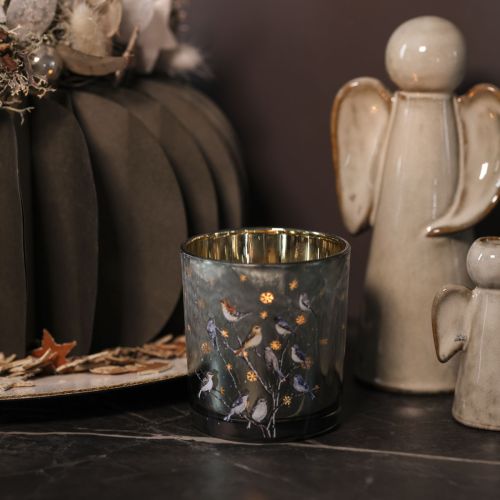 Artikel Windlicht Glas mit Vogel und Schneeflocken Motiv 8cm 2St