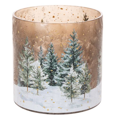 Windlicht Glas mit Winterwald im Schnee Weihnachtsdeko 20cm