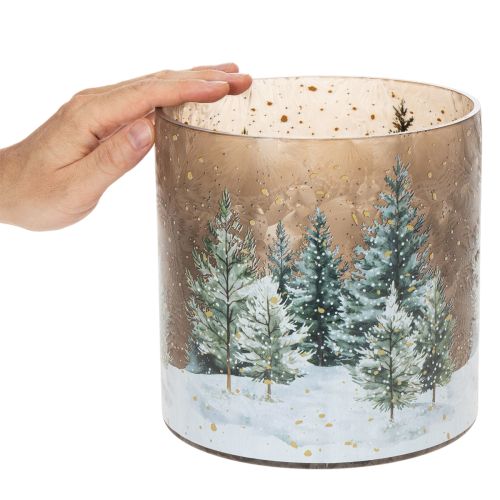 Windlicht Glas mit Winterwald im Schnee Weihnachtsdeko 20cm | Floristik24.de