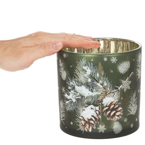 Windlicht Glas Tannenzapfen und Schneeflocken 15cm | Floristik24.de