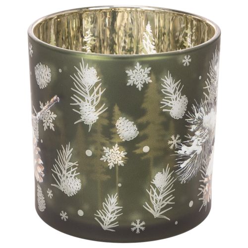 Windlicht Glas Tannenzapfen und Schneeflocken 15cm | Floristik24.de