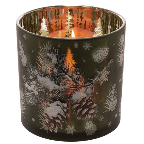 Windlicht Glas Tannenzapfen und Schneeflocken 15cm | Floristik24.de