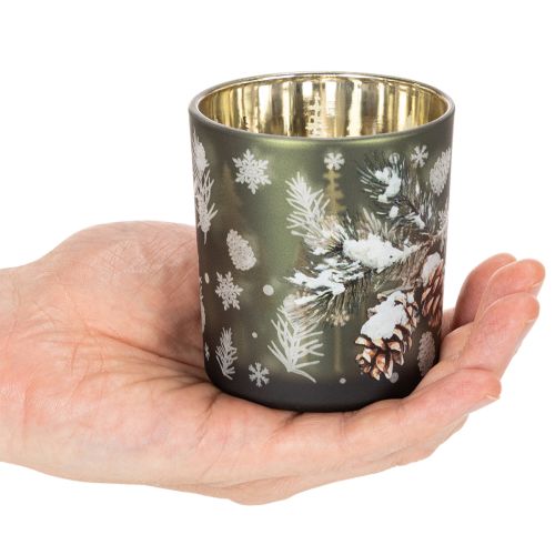Glas Windlicht mit winterlichem Tannenzweig 8cm 2St | Floristik24.de