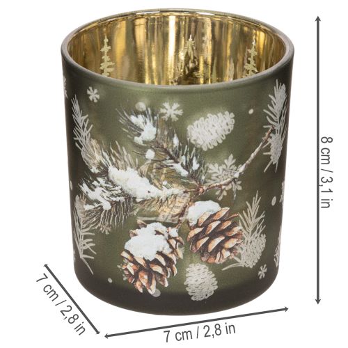 Glas Windlicht mit winterlichem Tannenzweig 8cm 2St | Floristik24.de