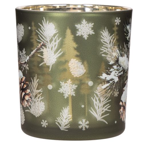 Glas Windlicht mit winterlichem Tannenzweig 8cm 2St | Floristik24.de