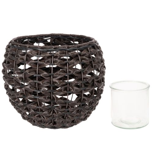 Windlicht geflochten Schwarz, Braun Sommerdeko Ø31cm H25cm | Floristik24.de